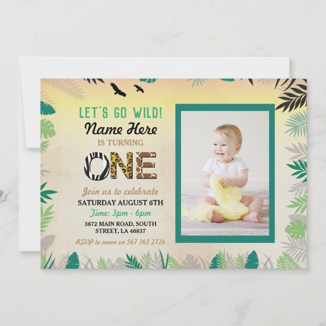 One Jungle 1st Birthday Party Safari ZOO Photo Invitation (Front)