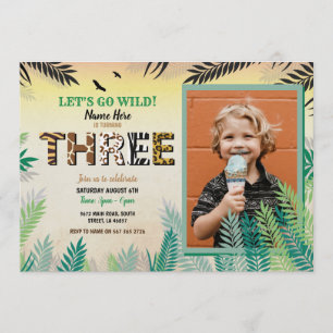 One Jungle 3rd Birthday Party 3 Safari ZOO Photo Invitation