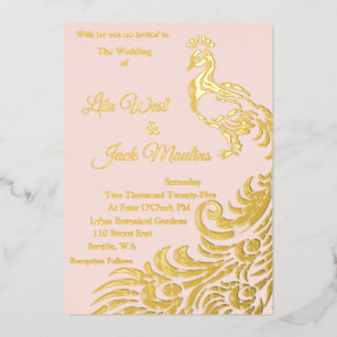 One Large Peacock Wedding Foil Invitation