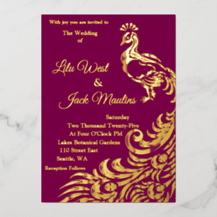 One Large Peacock Wedding Foil Invitation