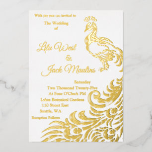 One Large Peacock Wedding Foil Invitation