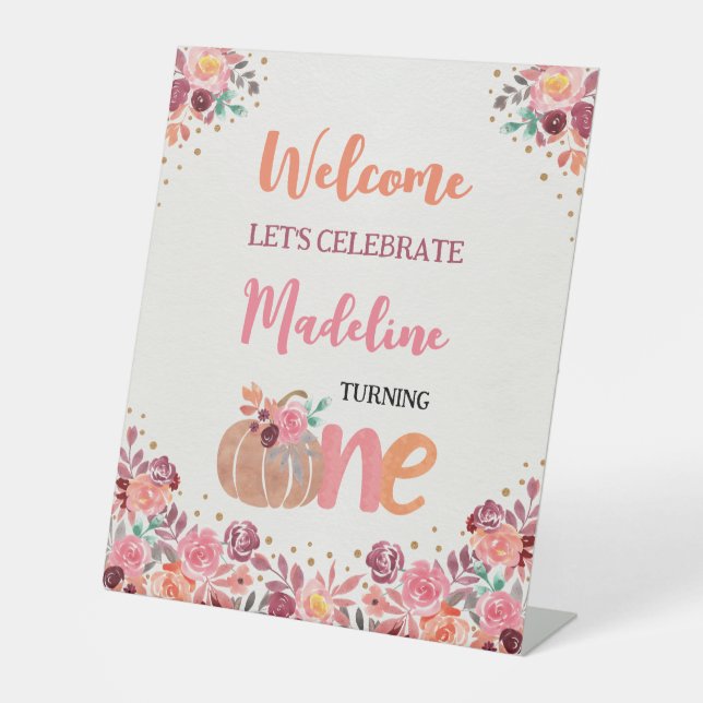 One Lil Pumpkin Boho Floral Pedestal Welcome Sign (Front)
