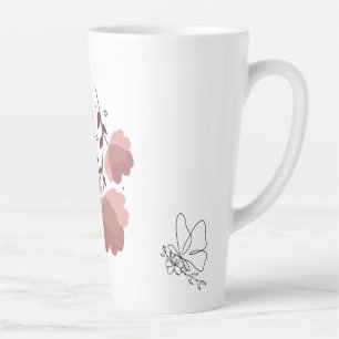 One line art Butterfly with Aesthetic pink Flower  Latte Mug
