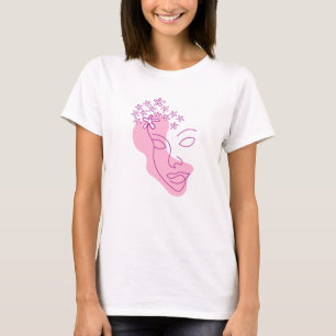 One line Art Female Face Floral T-Shirt