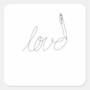 One Line Art Love drawn with pencil Square Sticker