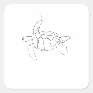 One Line Art Turtle Drawn Square Sticker