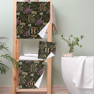 One Line Artistic Drawing Pattern Monogram Bath Towel Set