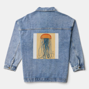 One-Line Box Jellyfish Portrait – Bold Bauhaus & M Denim Jacket