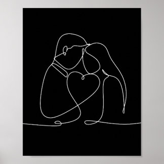 One line continuous couple love digital art poster