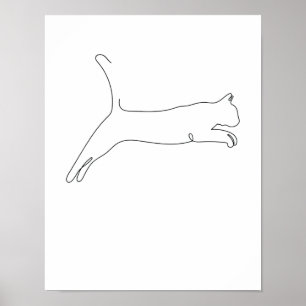 One Line Drawing Cat jumps Single Art Poster