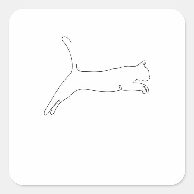 One Line Drawing Cat jumps Single Art Square Sticker (Front)