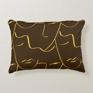 One Line Drawing Faces Pattern Accent Pillow