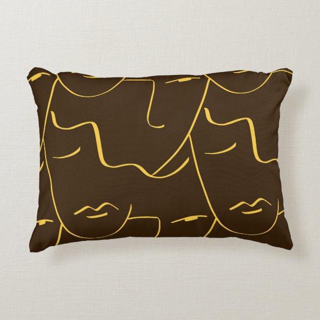 One Line Drawing Faces Pattern Accent Pillow (Front)