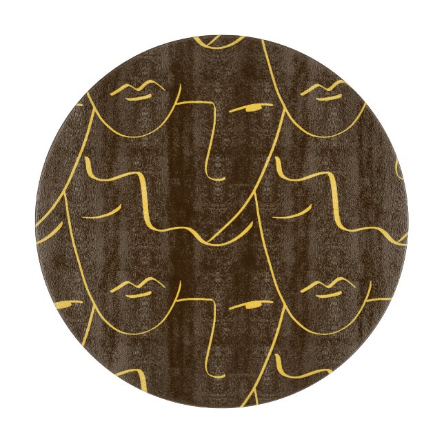 One Line Drawing Faces Pattern Cutting Board (Front)