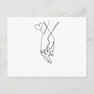 One Line Drawing Händchen halten Single Art Postcard