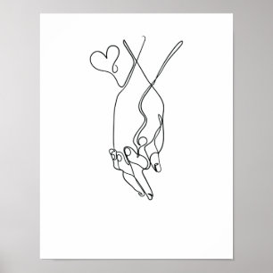 One Line Drawing Hands Single Art Poster
