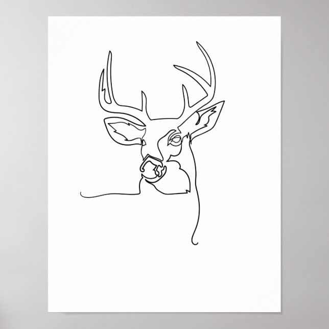 One Line Drawing Hirsch Single Art Poster (Front)