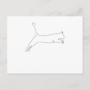 One Line Drawing Katze springt Single Art Postcard