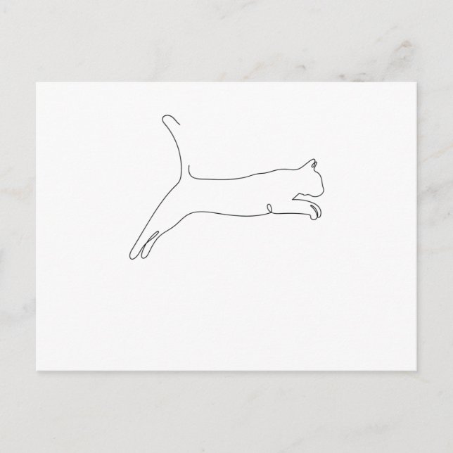 One Line Drawing Katze springt Single Art Postcard (Front)