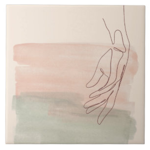 One line graphic drawing hand in the water pastel  tile