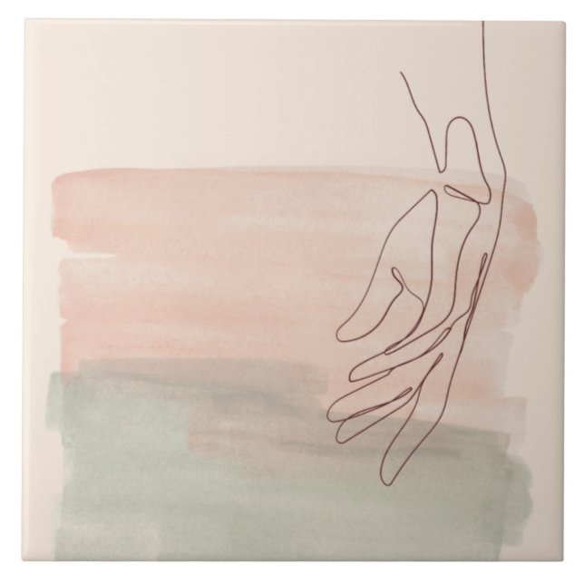One line graphic drawing hand in the water pastel  tile (Front)