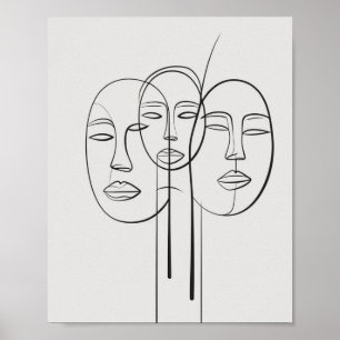 One Line Minimalist Face Drawing Poster