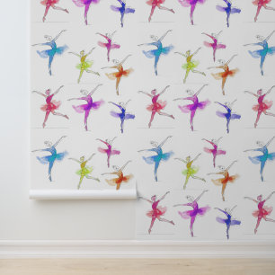 One line stroke colourful dancing balerina pattern wallpaper