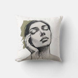 One-Line Thinking Face with Hand – Minimalist Pill Throw Pillow