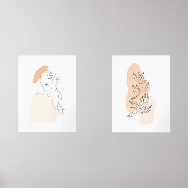 one line woman and leaf wall art set (Front)