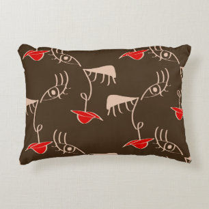 One-line woman face: abstract pattern. accent pillow