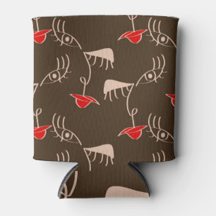 One-line woman face: abstract pattern. can cooler