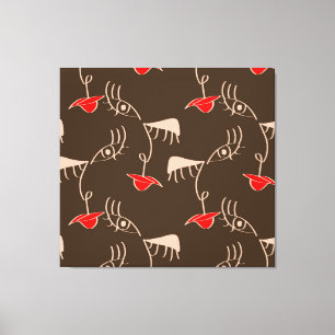 One-line woman face: abstract pattern. canvas print