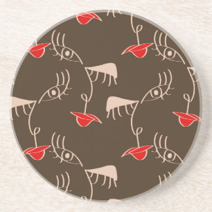 One-line woman face: abstract pattern. coaster