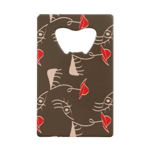 One-line woman face: abstract pattern. credit card bottle opener