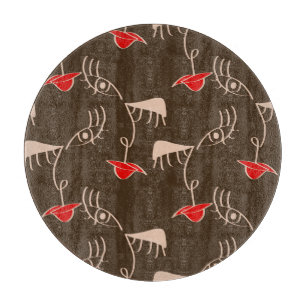 One-line woman face: abstract pattern. cutting board