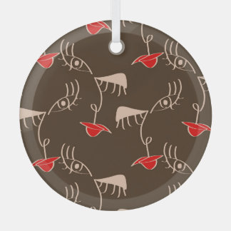 One-line woman face: abstract pattern. glass ornament