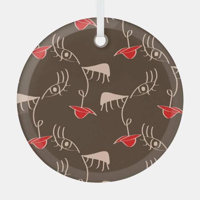 One-line woman face: abstract pattern. glass ornament (Front)