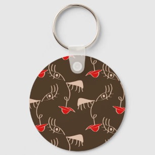 One-line woman face: abstract pattern. keychain