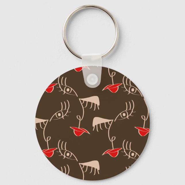 One-line woman face: abstract pattern. keychain (Front)