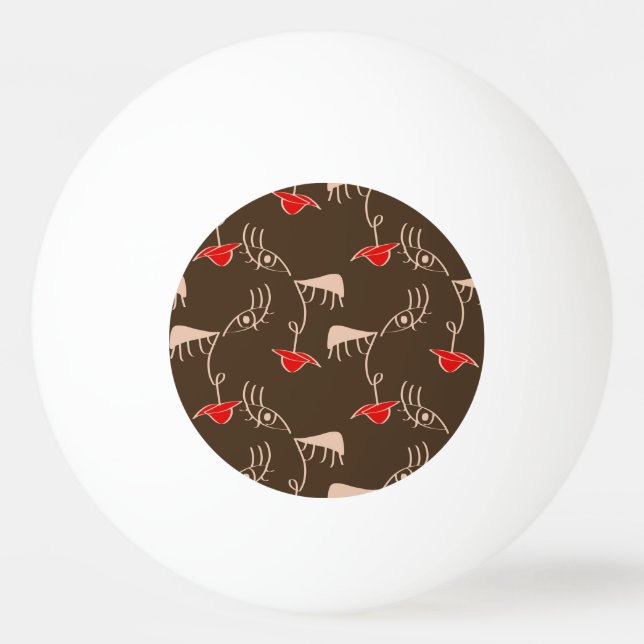 One-line woman face: abstract pattern. ping pong ball (Front)