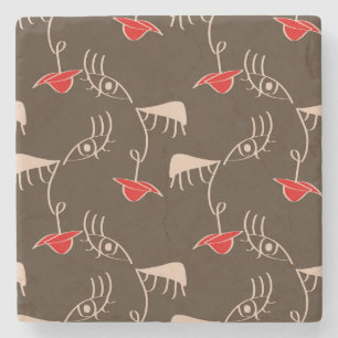 One-line woman face: abstract pattern. stone coaster