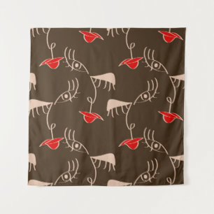 One-line woman face: abstract pattern. tapestry