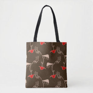 One-line woman face: abstract pattern. tote bag