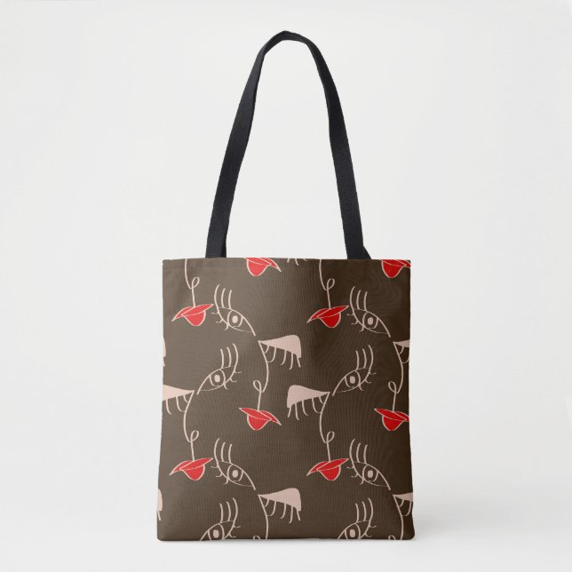 One-line woman face: abstract pattern. tote bag (Front)