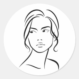 One Line Woman Face Drawing 4 Classic Round Sticker