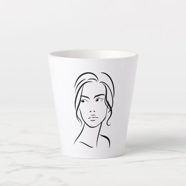 One Line Woman Face Drawing 4 Latte Mug (Front)