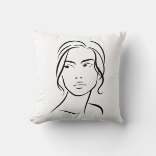 One Line Woman Face Drawing 4 Throw Pillow
