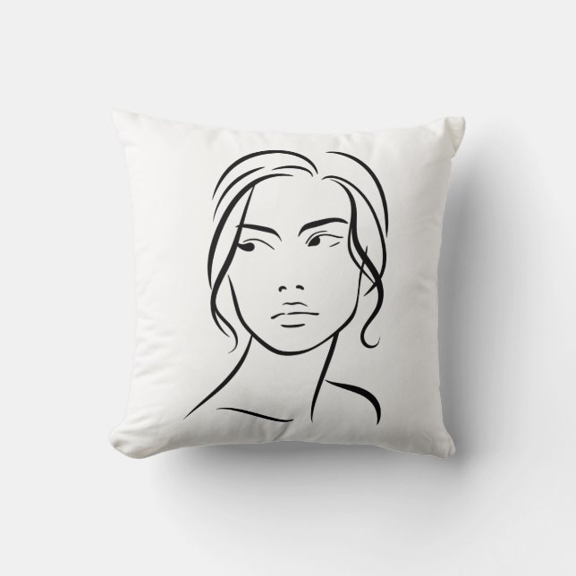 One Line Woman Face Drawing 4 Throw Pillow (Front)