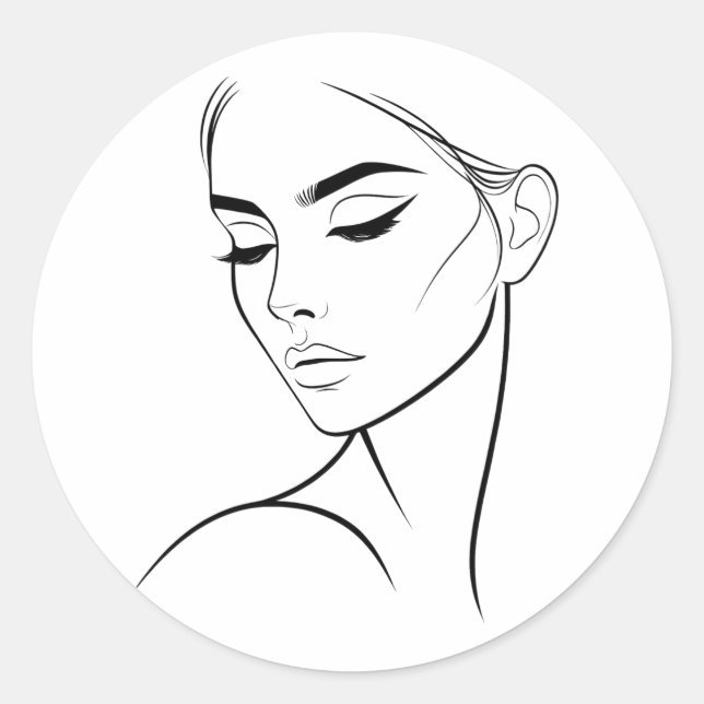 One Line Woman Face Drawing No3 Classic Round Sticker (Front)
