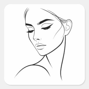 One Line Woman Face Drawing No3 Square Sticker